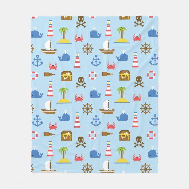 Pixel Sea Art Pattern Fleece Blanket (Front)