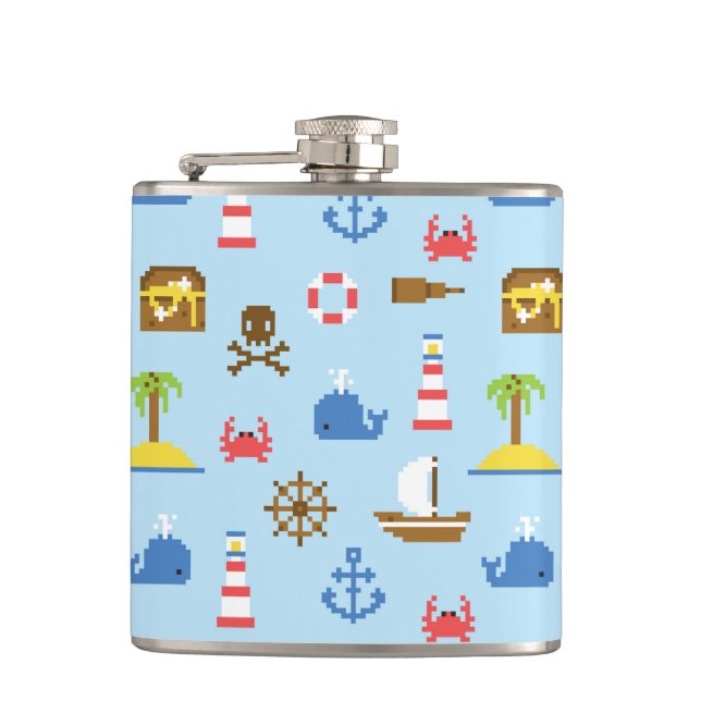 Pixel Sea Art Pattern Hip Flask (Front)