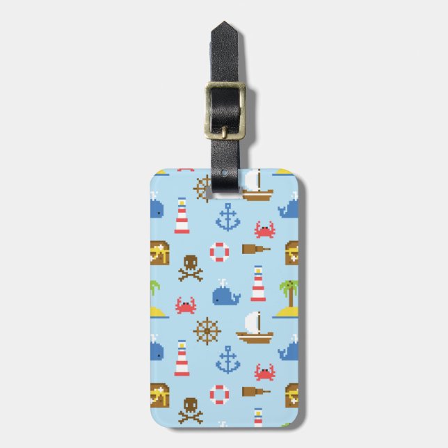 Pixel Sea Art Pattern Luggage Tag (Front Vertical)