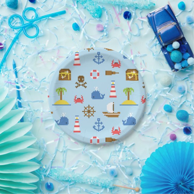 Pixel Sea Art Pattern Paper Plate (Party)