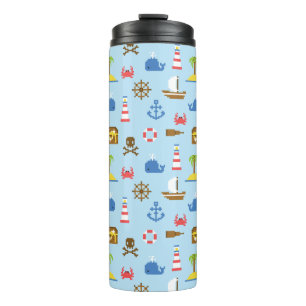 Pixel Sea Art Pattern Thermal Tumbler