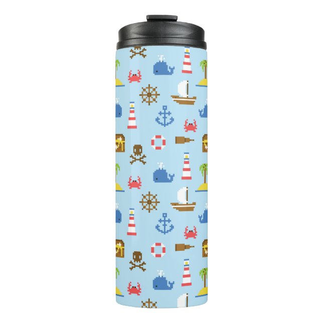 Pixel Sea Art Pattern Thermal Tumbler (Front)