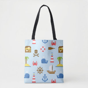 Pixel Sea Art Pattern Tote Bag