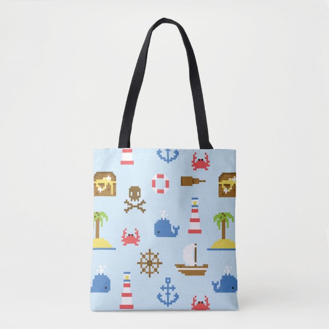 Pixel Sea Art Pattern Tote Bag (Front)