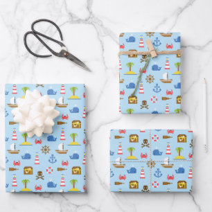 Pixel Sea Art Pattern Wrapping Paper Sheet