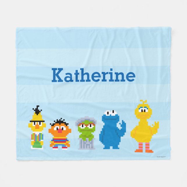 Pixel Sesame Street Characters | Add Your Name Fleece Blanket (Front (Horizontal))