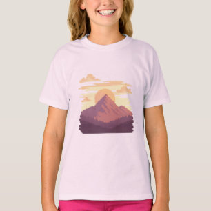 Pixel Sunrise Mountain – Calm Pixel Landscape T-Shirt