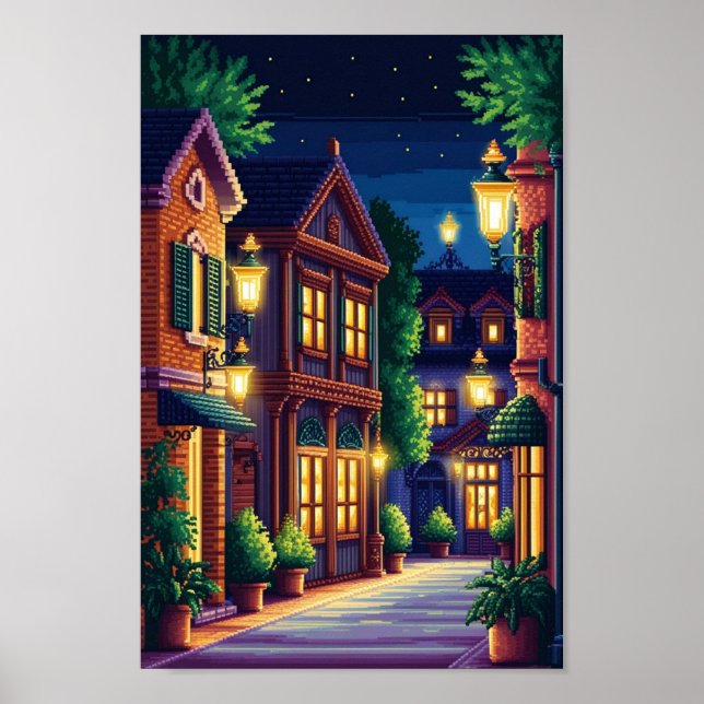Pixel Tranquillity: Do City Nights Whisper in Warm Poster (Front)