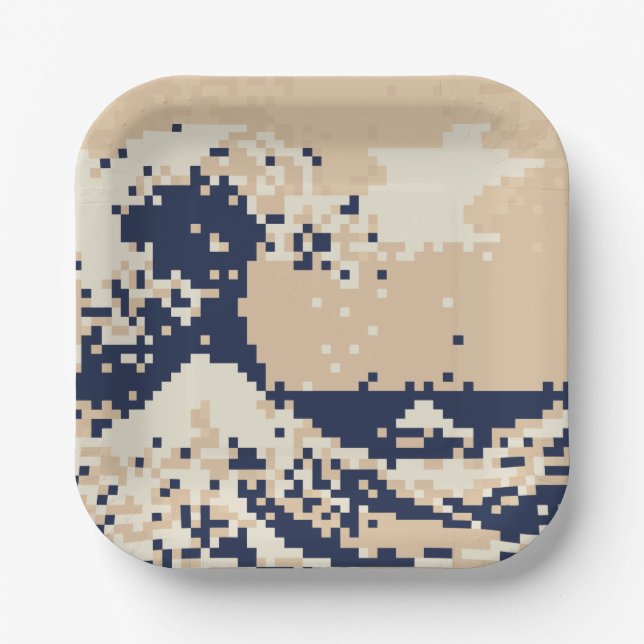 Pixel Tsunami 8 Bit Pixel Art Paper Plate (Front)