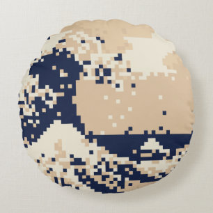Pixel Tsunami 8 Bit Pixel Art Round Cushion