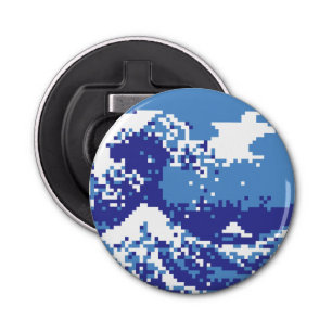 Pixel Tsunami Blue 8 Bit Pixel Art Bottle Opener