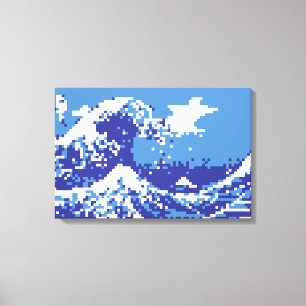 Pixel Tsunami Blue 8 Bit Pixel Art Canvas Print