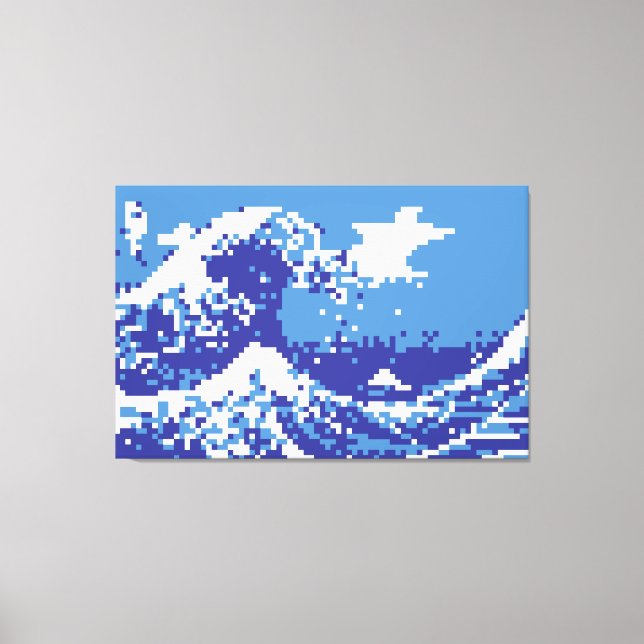 Pixel Tsunami Blue 8 Bit Pixel Art Canvas Print (Front)