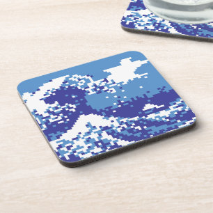 Pixel Tsunami Blue 8 Bit Pixel Art Coaster