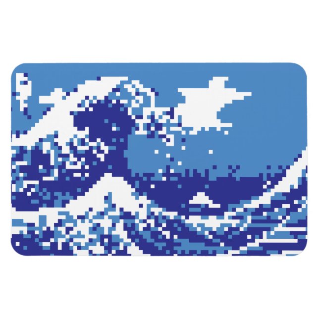 Pixel Tsunami Blue 8 Bit Pixel Art Magnet (Horizontal)