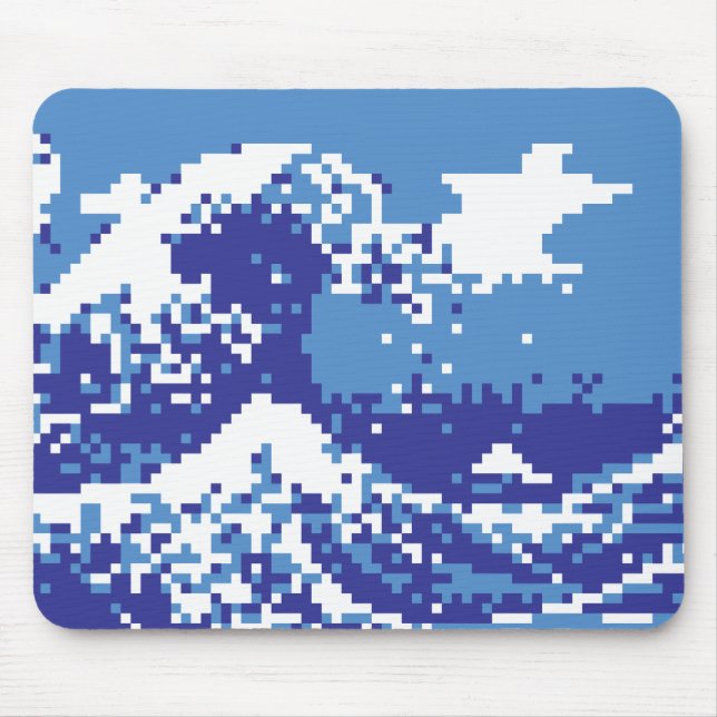 Pixel Tsunami Blue 8 Bit Pixel Art Mouse Mat (Front)