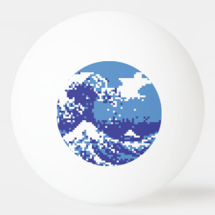 Pixel Tsunami Blue 8 Bit Pixel Art Ping Pong Ball
