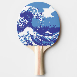 Pixel Tsunami Blue 8 Bit Pixel Art Ping Pong Paddle
