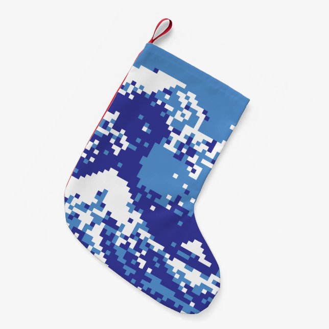 Pixel Tsunami Blue 8 Bit Pixel Art Small Christmas Stocking (Front (Hanging))