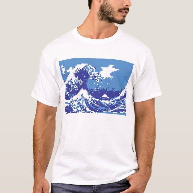 Pixel Tsunami Blue 8 Bit Pixel Art T-Shirt (Front)