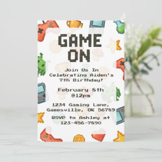 Pixel Watercolor Gaming Birthday Invite