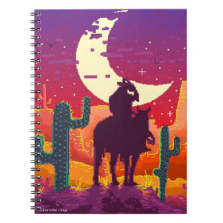 pixel weastern cowboy on horse and landscape  notebook