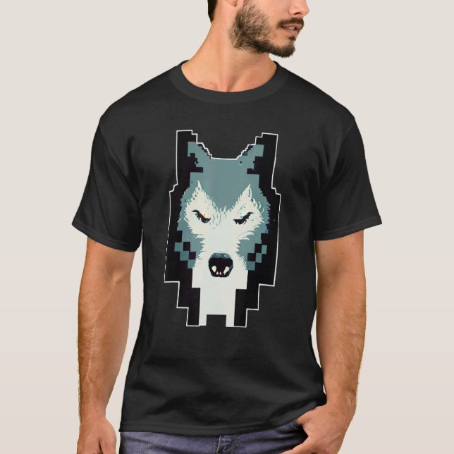 Pixel Wolf Head 8 Bit Retro Video Game T-Shirt (Front)