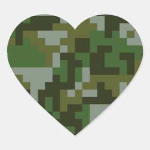 Pixel Woodland Camouflage pattern Heart Sticker