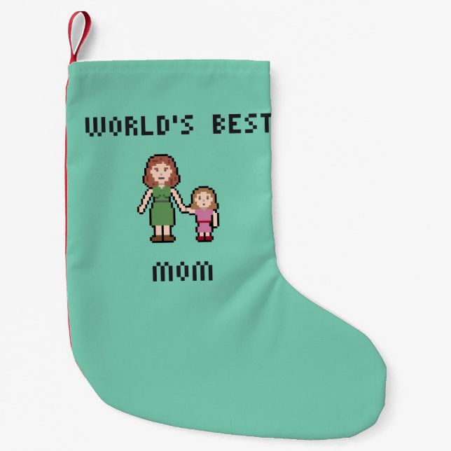 Pixel World's Best Girl Mum Christmas Stocking (Front)