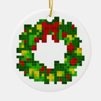 Pixel Wreath Ceramic Tree Decoration