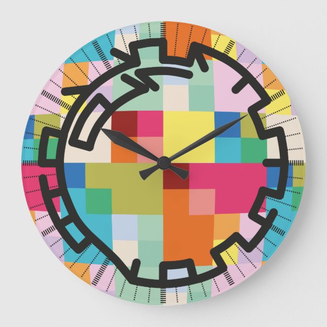 PIXELAT chained numbers by Masanser Large Clock (Front)