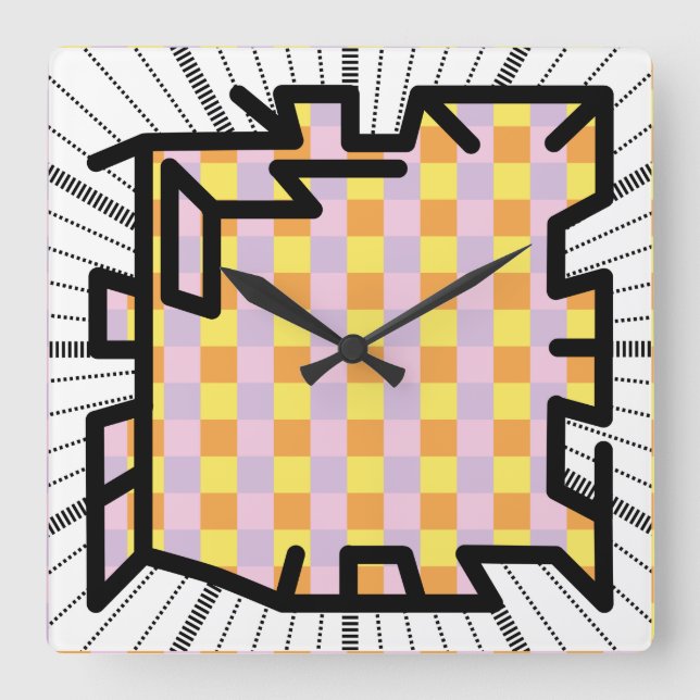 PIXELAT chained numbers by Masanser Square Wall Clock (Front)