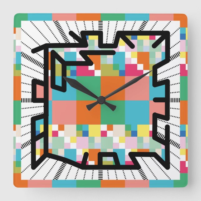 PIXELAT chained numbers by Masanser Square Wall Clock (Front)