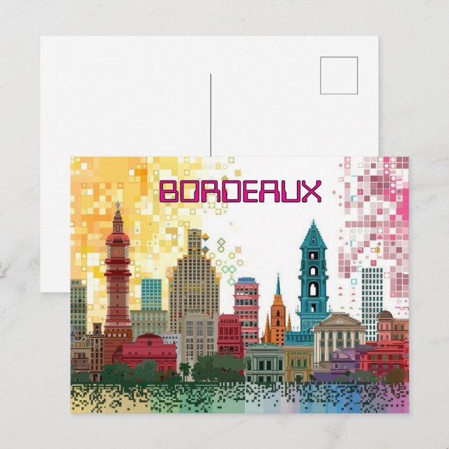 Pixelated 2D Game Art Bordeaux Postcard (Front/Back)