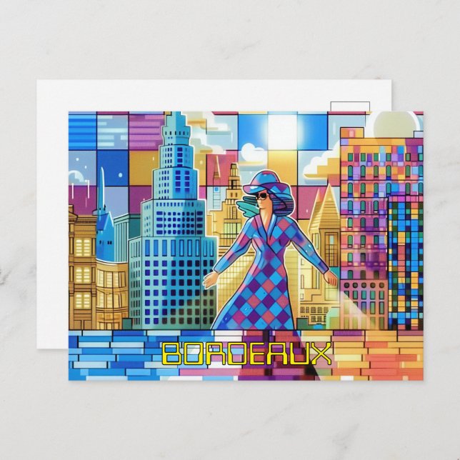 Pixelated 2D Game Art Bordeaux Postcard (Front/Back)