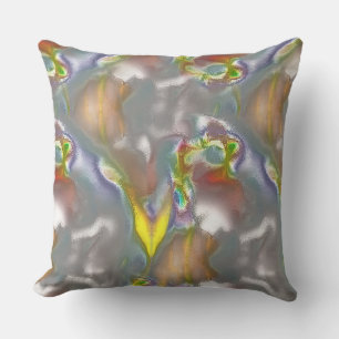 Pixelated abstract drawings dipped in stained grey cushion