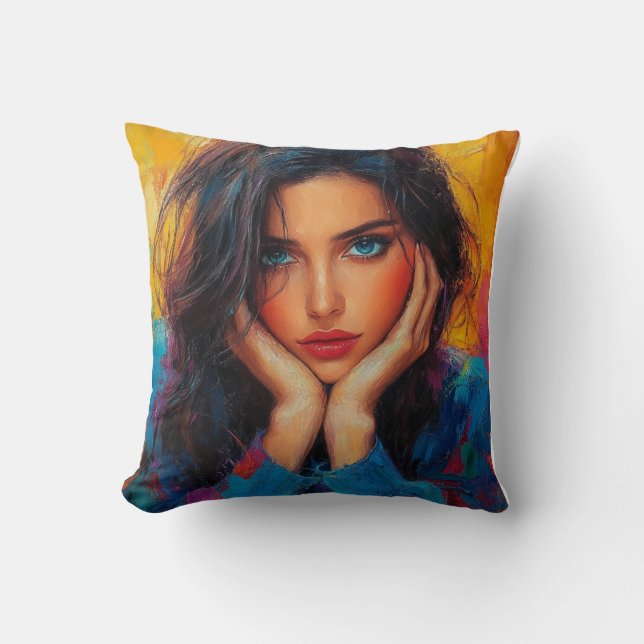 Pixelated Abstract Girl Portrait Cushion (Front)
