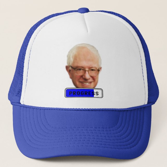 Pixelated Bernie Sanders - PROGRESS Trucker Hat (Front)