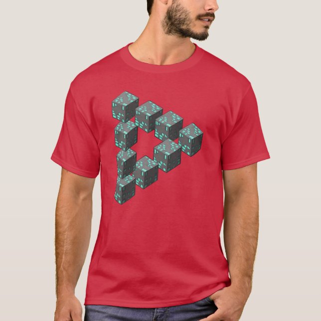 Pixelated Blocks Impossible Penrose Triangle Sheld T-Shirt (Front)