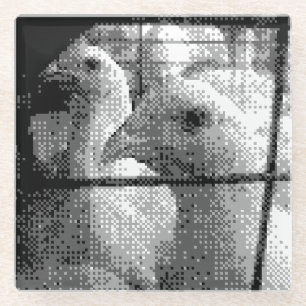pixelated chickens glass coaster