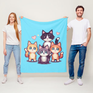 Pixelated Colorful Kitties  Fleece Blanket