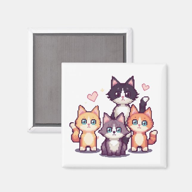 Pixelated Colorful Kitties White Magnet (Front/Back)