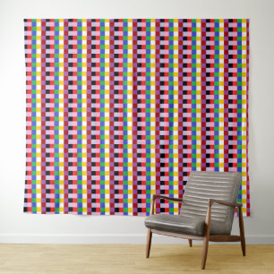 Pixelated Colourful Red Purple Yellow Blue Tapestr Tapestry