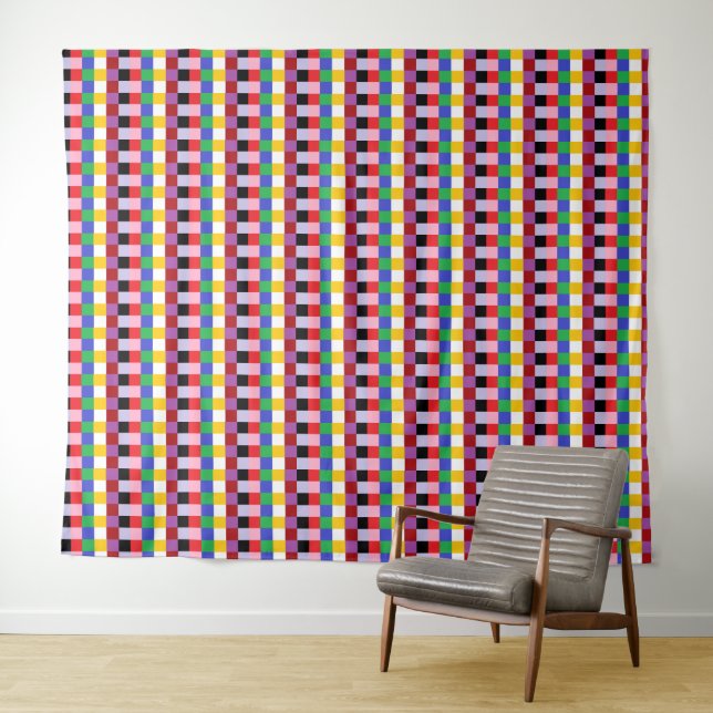 Pixelated Colourful Red Purple Yellow Blue Tapestr Tapestry (In Situ (Horizontal))