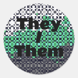 Pixelated Customisable Pronoun Neutrois Pride Flag Classic Round Sticker
