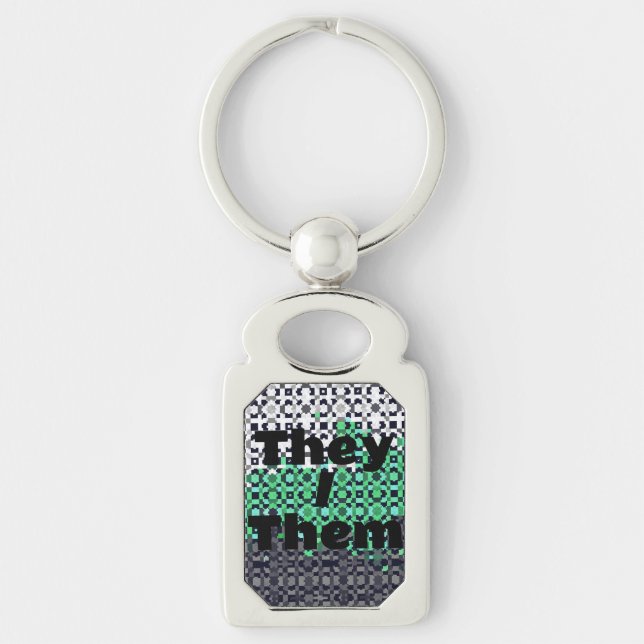 Pixelated Customisable Pronoun Neutrois Pride Flag Key Ring (Front)