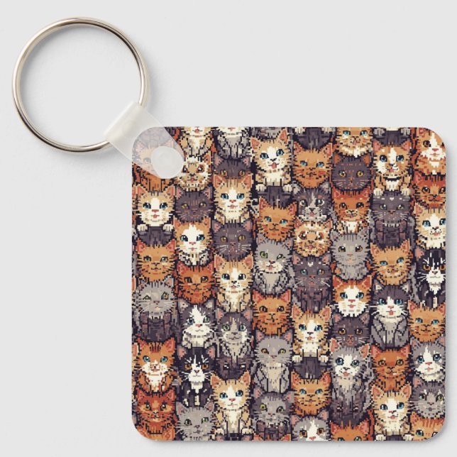 Pixelated Digital Colorful Cats Key Ring (Front)