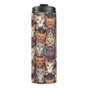 Pixelated Digital Colorful Cats Thermal Tumbler