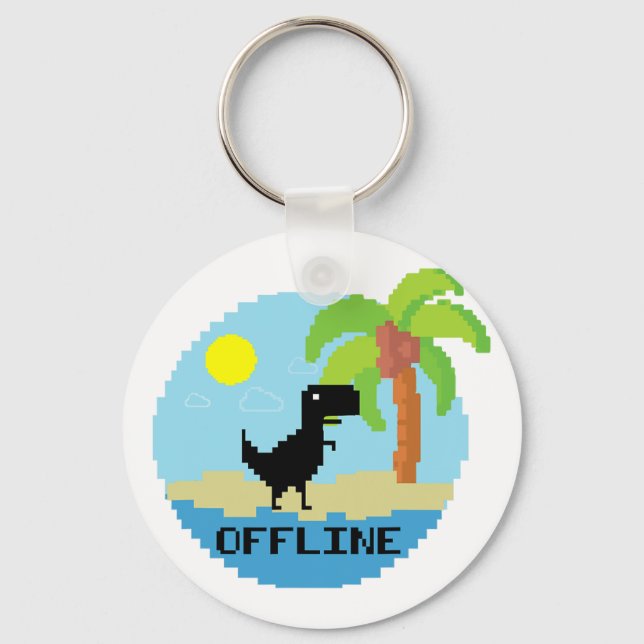 Pixelated Dinosaur Vacation Tech Enthusiasts Coder Key Ring (Front)