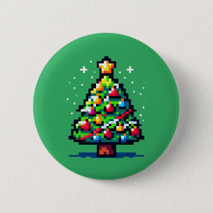 Pixelated Festivity: 8-Bit Christmas Tree Design 6 Cm Round Badge